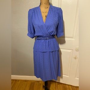 Vintage Argenti 100% Silk Dress Blue Polka-Dot Print
